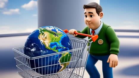 global shopping cartoon