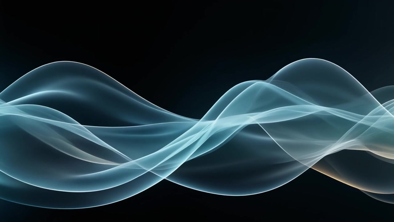 Onde di fumo blu astratte e fluide su sfondo nero.