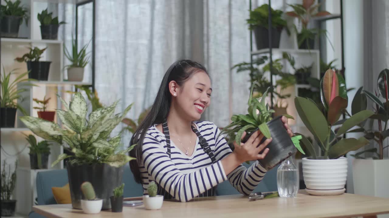 식물 을 돌보는 여자