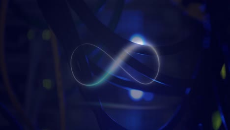 animación de infinito de neón a través de cables de computadora