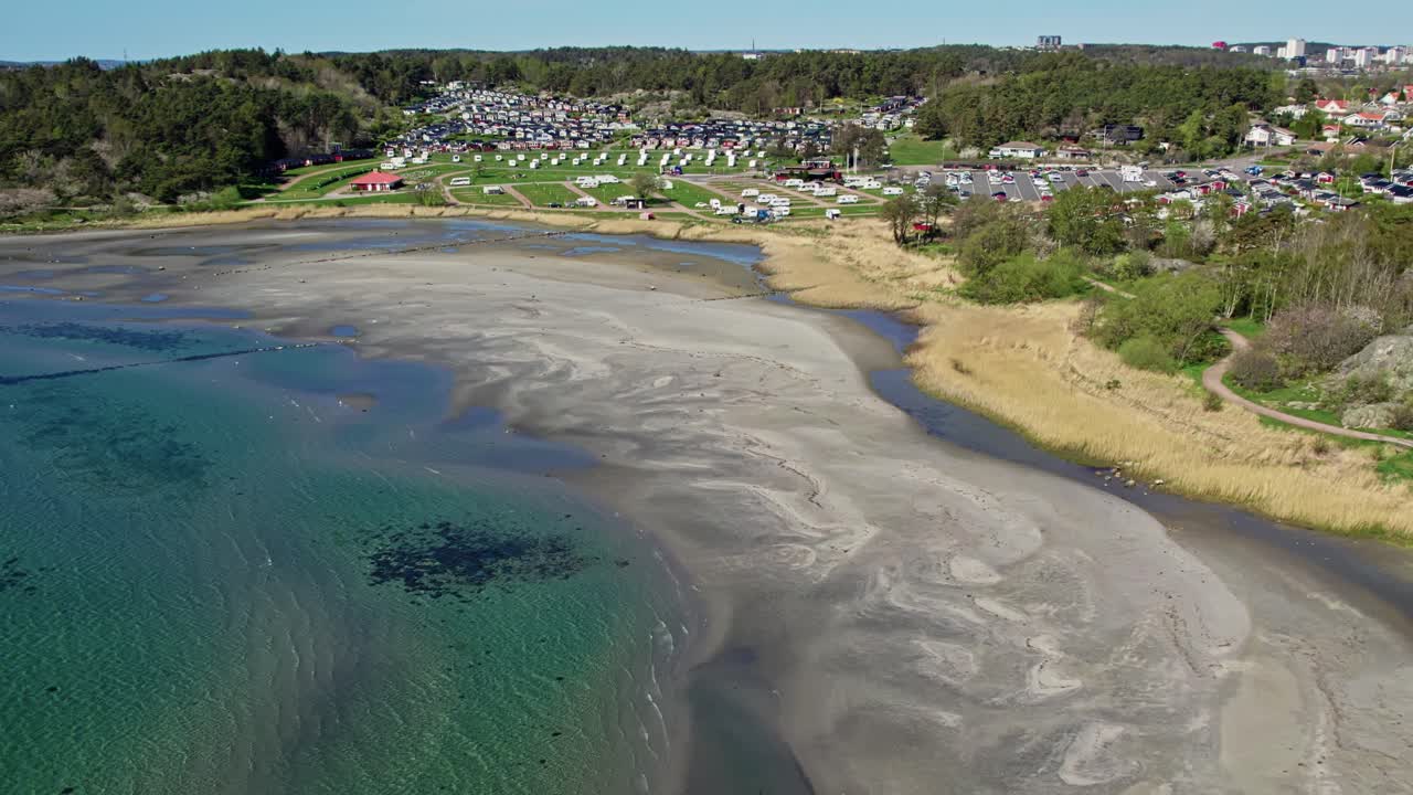 Aerial view of Askimsbadet beach in Gothenburg, Sweden on a sunny day