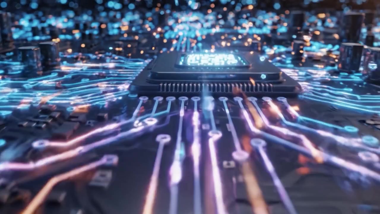 A Captivating Exploration of a Circuit Board with Glowing Blue Connections and Components, Highlighting the Intricate Design and Technology of Modern Electronics.