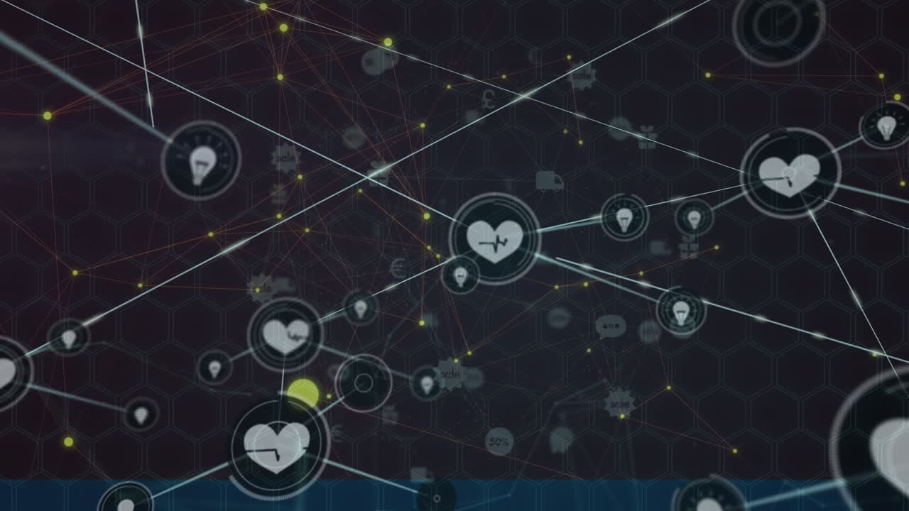 어두운 배경 위의 연결 네트워크의 애니메이션