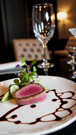 exquisite seared tuna dish in a fine dining setting