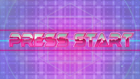 animation of press start text in pink metallic letters over gradient abstract pattern