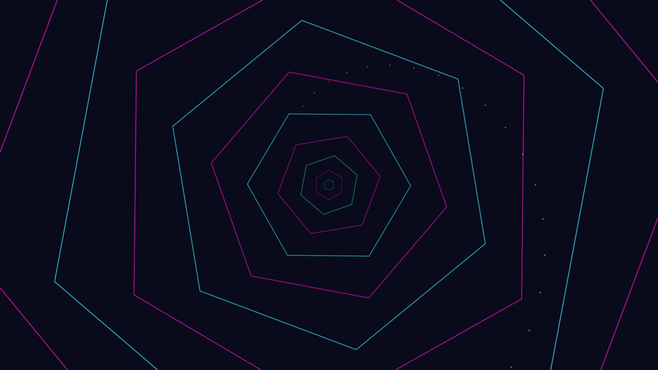 Abstract Tunnel of Rotating Neon Hexagons
