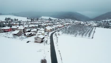 bacuch small town near high tatra national park on a heavy snow day, aerial view