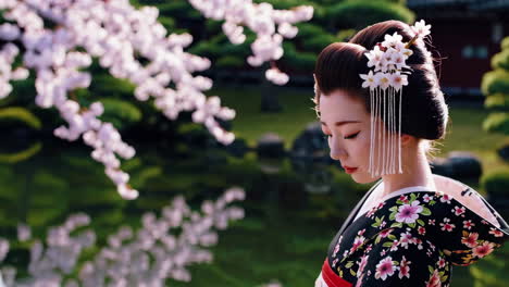 geisha in a japanese garden