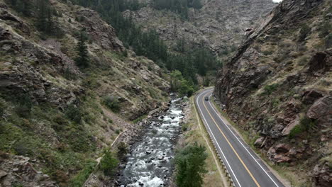 highway on steep mountains along clear creek canyon in golden colorado, united states