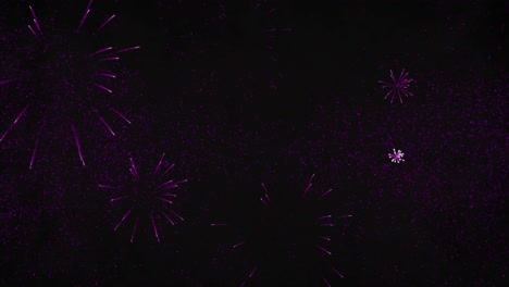 animation of new year's eve greetings and pink fireworks exploding on black background