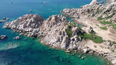 aerial circular view over beautiful sea landscape and white rocks