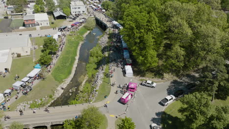 Crowd-Of-People-During-The-Event-Dogwood-Festival-In-Siloam-Springs,-AR,-USA---drone-shot