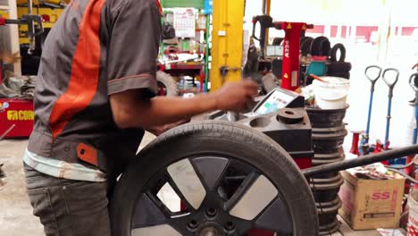 tire change in a garage