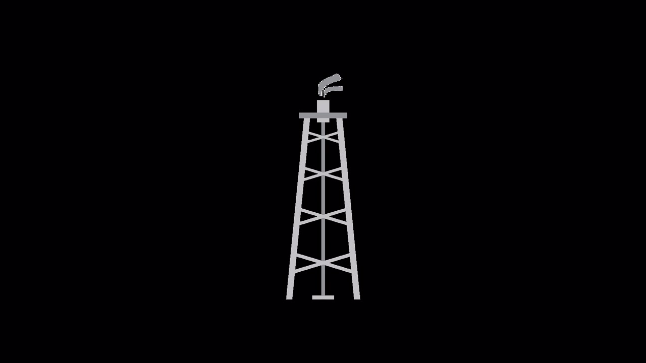 2D-animation af en olieboreplatform eller afbrændingsfakkel