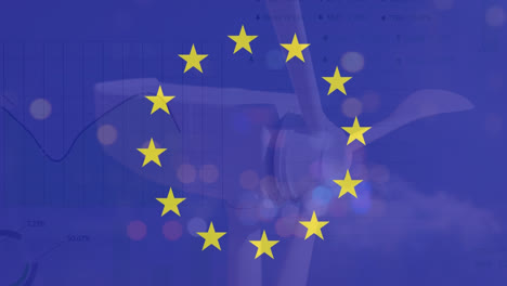 Animation-Der-Verarbeitung-Finanzieller-Daten-über-Der-UE-Flagge