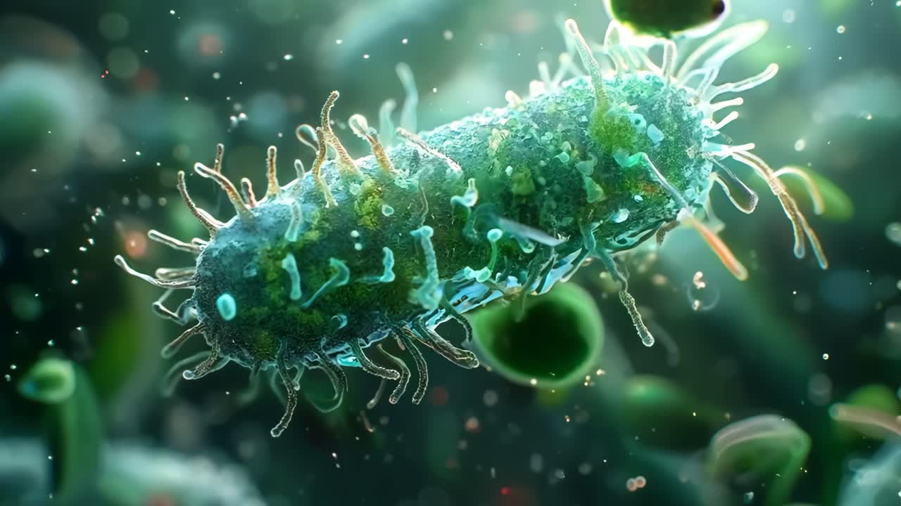 A green, fuzzy looking thing with a long stem. It is surrounded by water