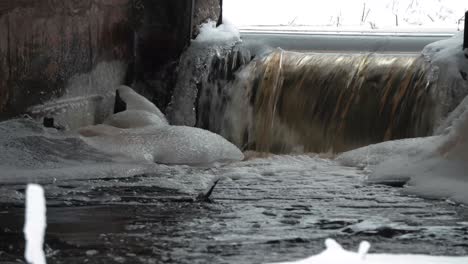 Corriente-De-Agua-Pura-En-Invierno-Y-Montón-De-Nieve-En-El-Medio.