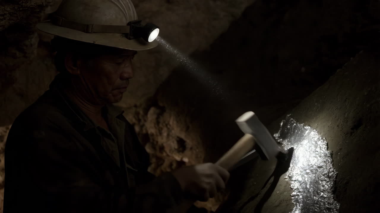 Miner working in a cave