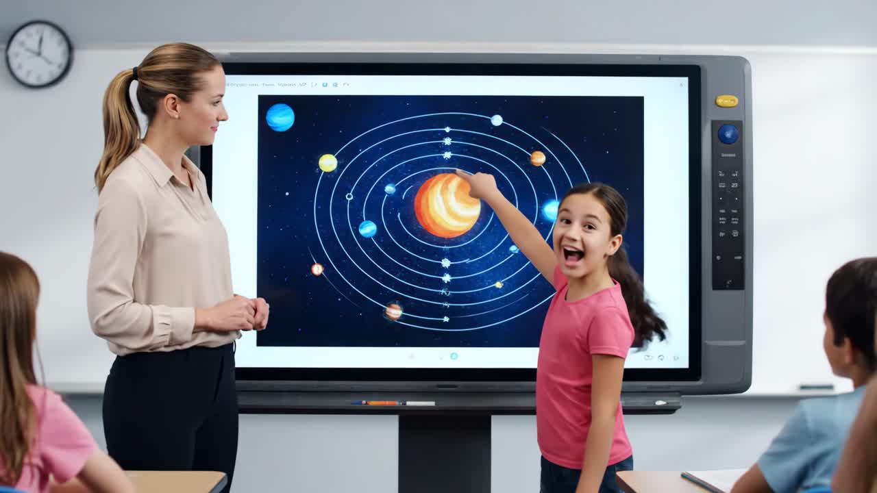 Teacher and Student Learning About Solar System in Classroom