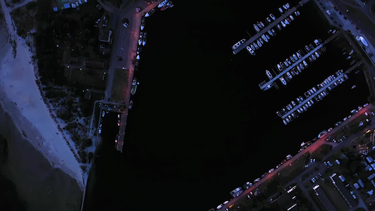 Beautiful Night color sky, sunset by the Baltic Sea, Jastarnia, Poland. Harbor. Aerial View