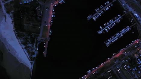 beautiful night color sky, sunset by the baltic sea, jastarnia, poland. harbor. aerial view