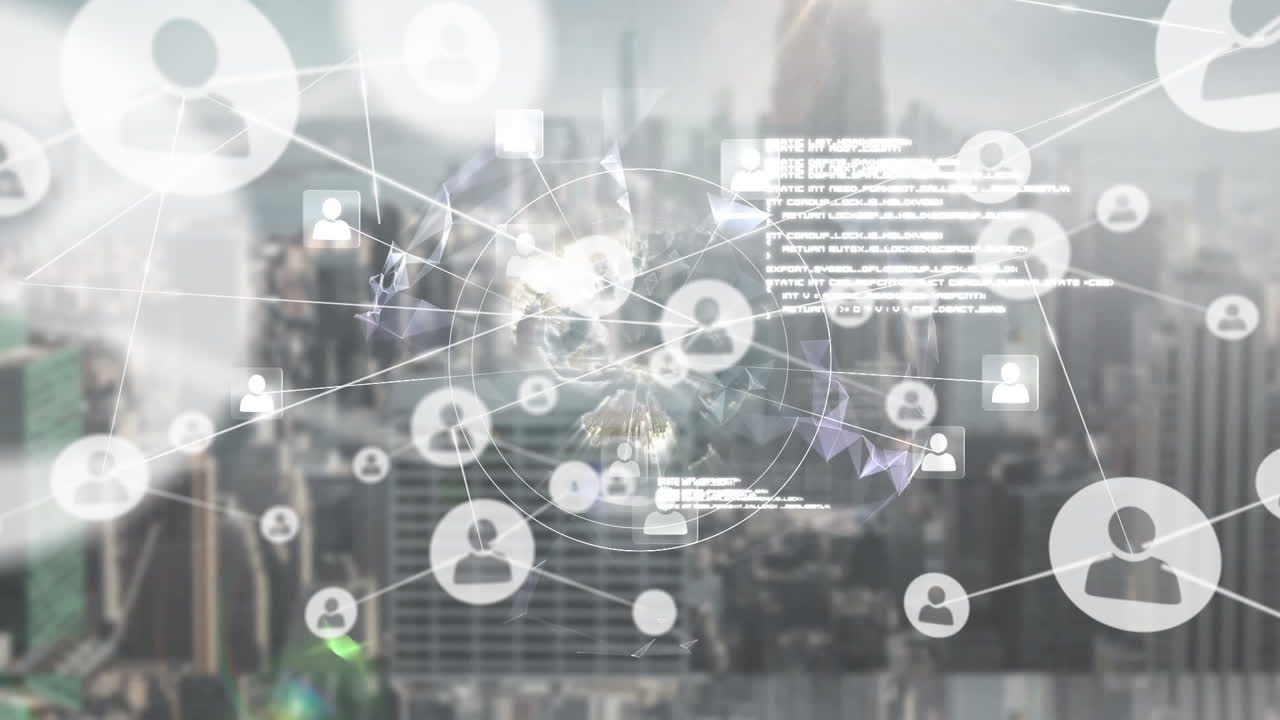 도시 풍경에 대한 연결 네트워크의 애니메이션