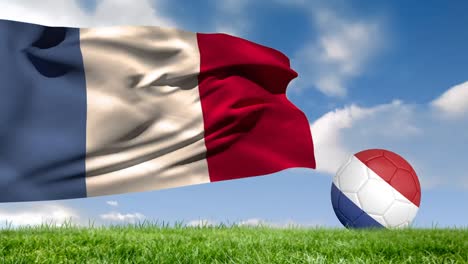 animación de la bandera de francia sobre el fútbol en el estadio