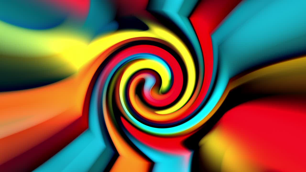 Sfondo astratto in movimento con gradiente vivido color caramella e cerchi psichedelici che si attorcigliano. Effetto artistico di astrazione ipnotica rotante, a strisce e vorticosa. Animazione 4K in loop continuo e ripetuto.