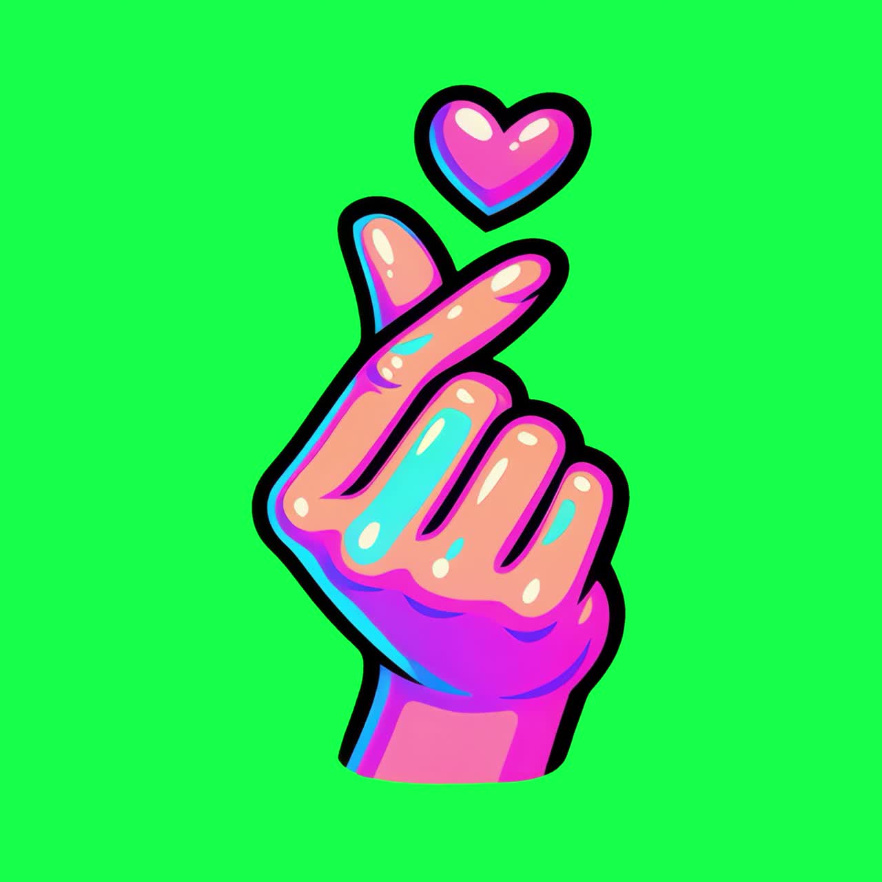 Animazione vibrante di un gesto a cuore con la mano, video 4K trasparente, green screen.
