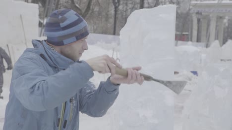 ice sculpting in progress