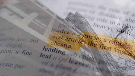 animating dictionary text over modern building exterior