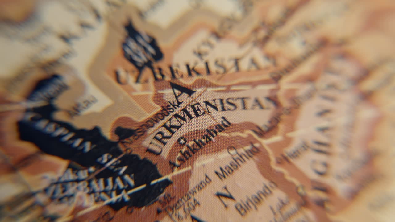 Detailed texture vintage globe showing countries at Asia continent closeup