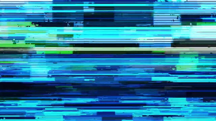 Digital Glitch Effect with Blue and Green Horizontal Lines