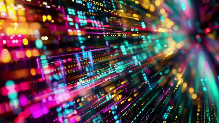 abstract city scene of data and code made with generative AI