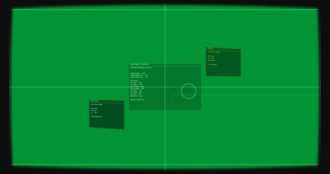 System booting HUD tracker appearing scan extending reticle forming showing tracking on transparent
