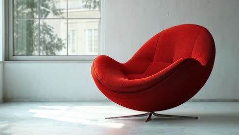 modern red armchair in a minimalist room with a window