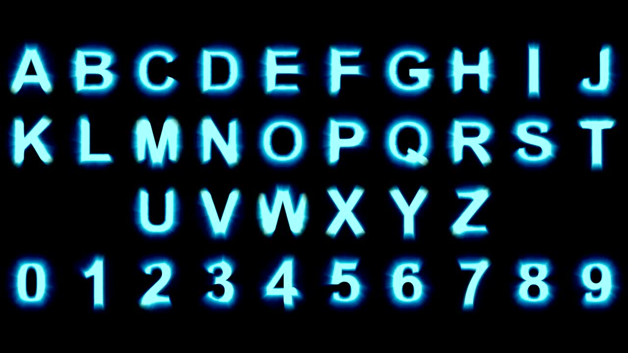 letras y números de luz - luces azules frías - parpadeante bucle de animación reluciente - cuadrícula para la selección precisa incluida - aislada