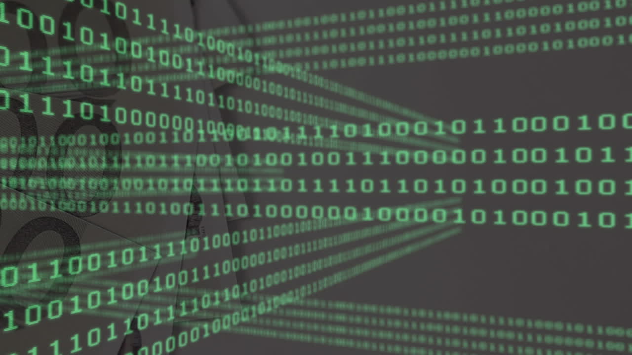 animación del código binario digital sobre los billetes en euros