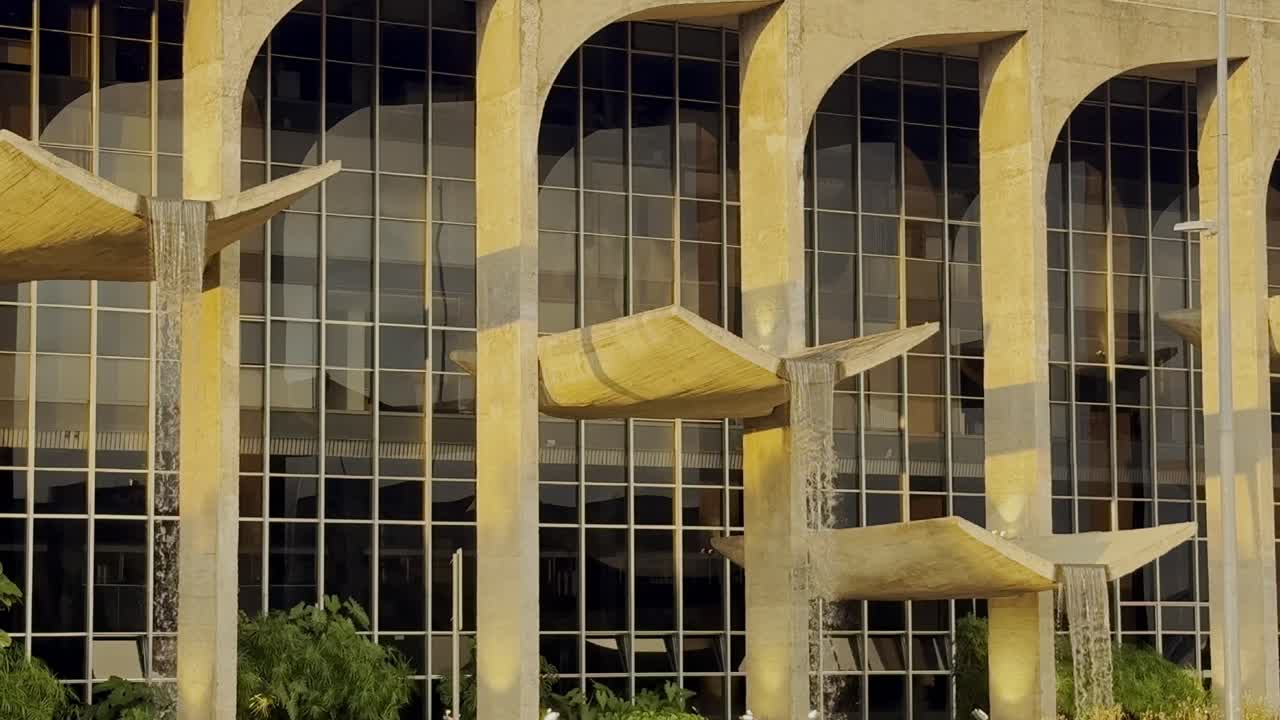 Justice Palace water fountains, architectural building features, close-up