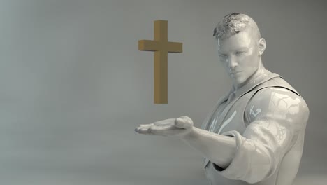 cruz cristiana con el hombre orando como un concepto