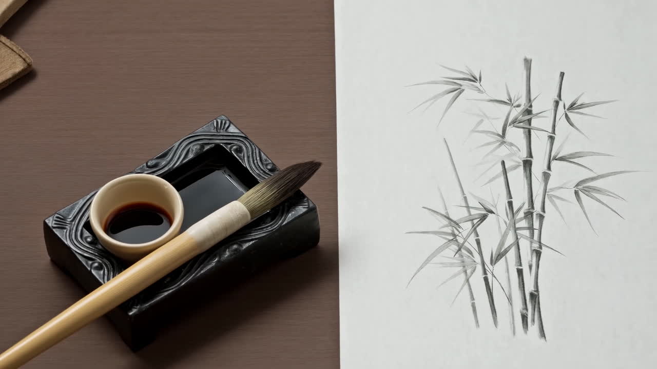 Dipinto a inchiostro di bambù con set di calligrafia