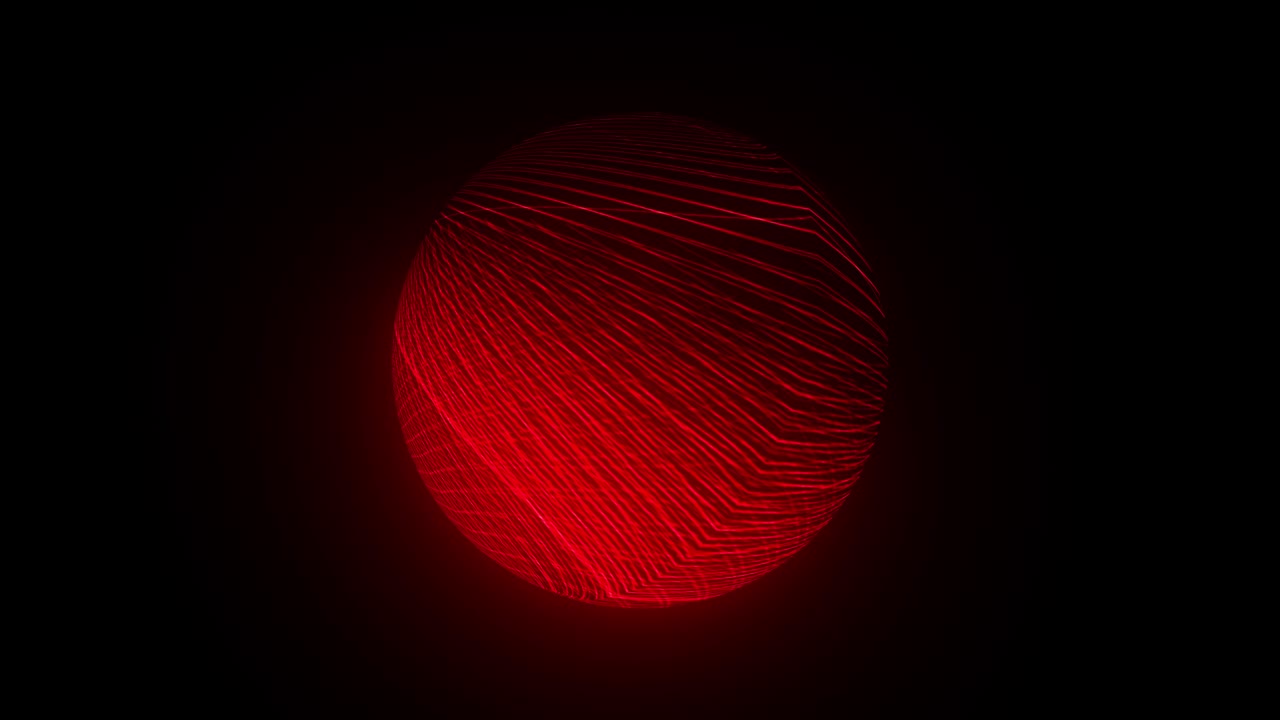 Abstract red futuristic wire mesh orb. Glowing red wire net in motion within a sphere object. 4K 3D render abstract fractal footage for creative design. Digital fantasy hypnotic ball rotate on black.