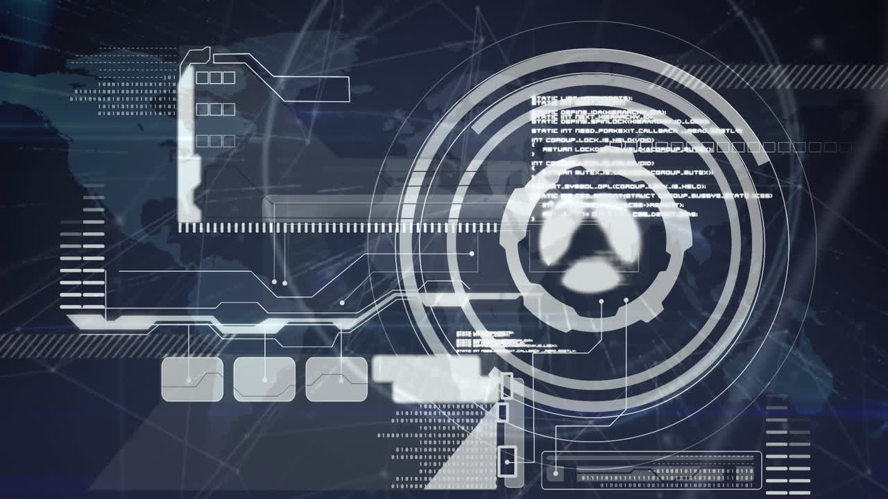 Animation of data processing over blue background