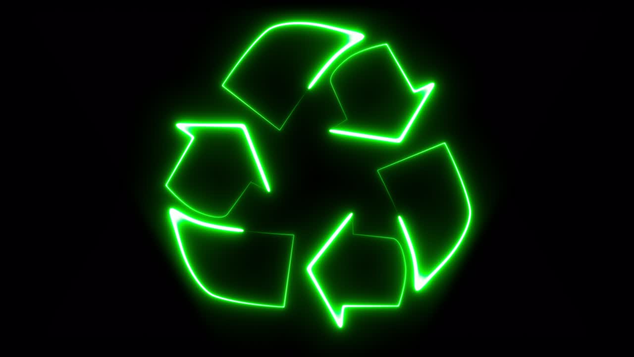 símbolo de reciclaje de neón verde sobre fondo negro.