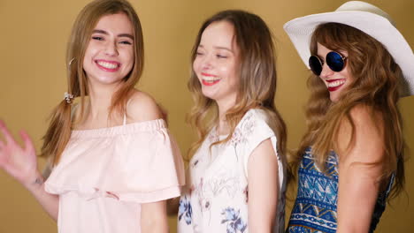 three happy women in summer fashion