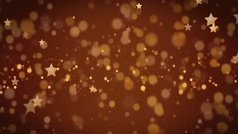 Animation-of-christmas-stars-and-snow-falling-on-brown-background