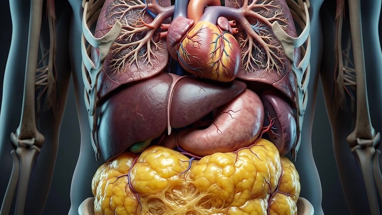 Human Torso Anatomy Visualization Showing Internal Digestive and Respiration Organs
