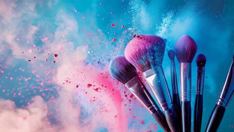 colorful makeup brushes and powder explosion