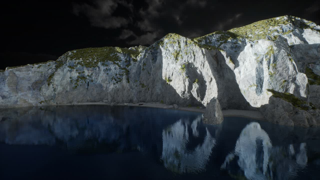 어두운 폭풍 구름이 있는 피오르드