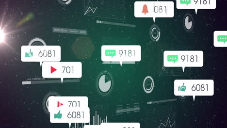 animación de iconos de medios y procesamiento de datos en el espacio
